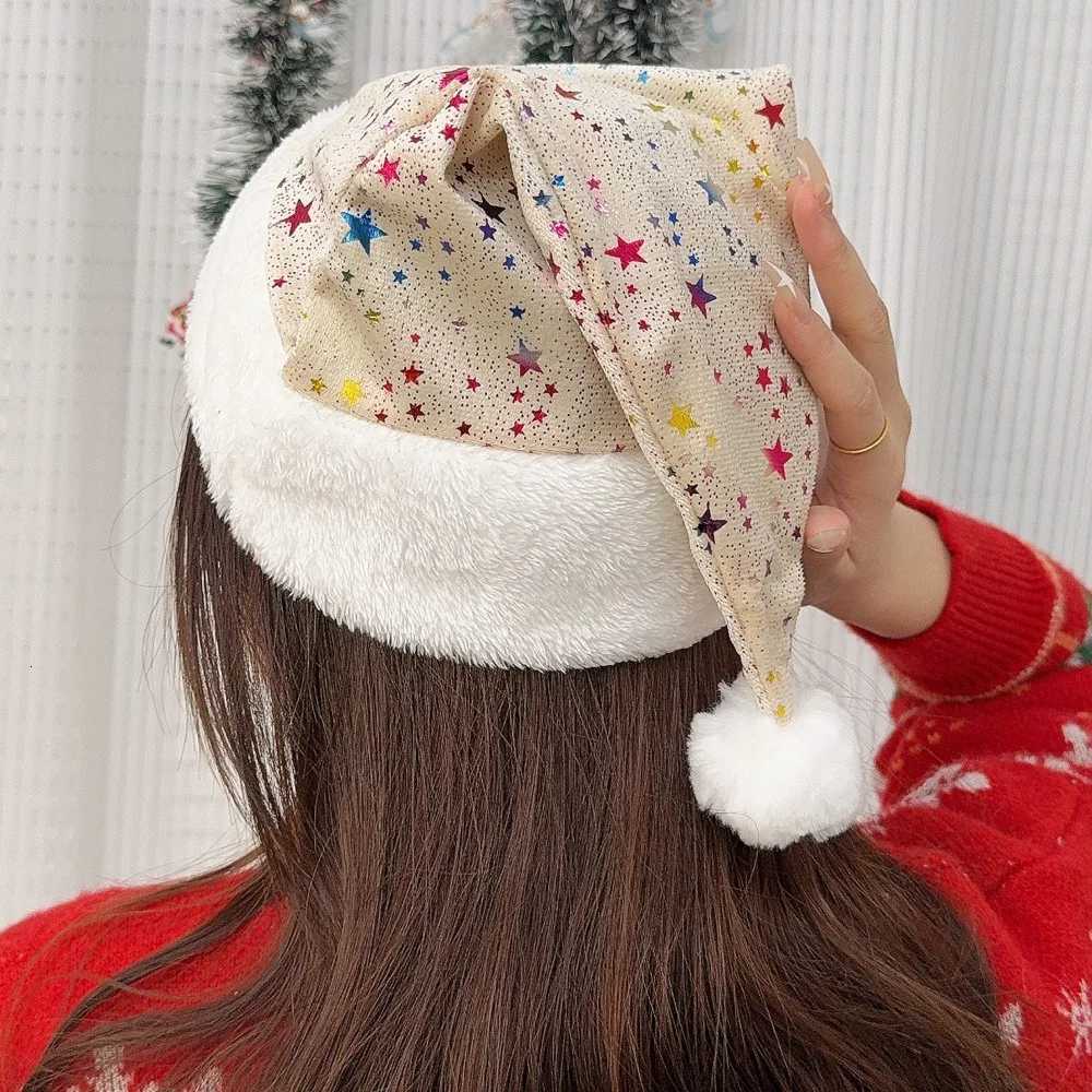 Christmas Hot Stamping Colored Star Hat Sparkling Deer Antler Bow Santa Claus Hats for Adult New Year Gift Christmas Party Decor Y251115
