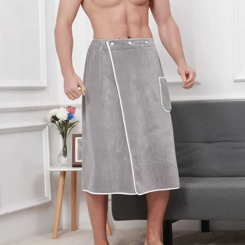 Mens Coral Fleece Bath Towel Set - Thickened Super Absorbent Non-Shedding Robe TowelSnap Button Adjustable for Gym/Sauna/SPA C251115