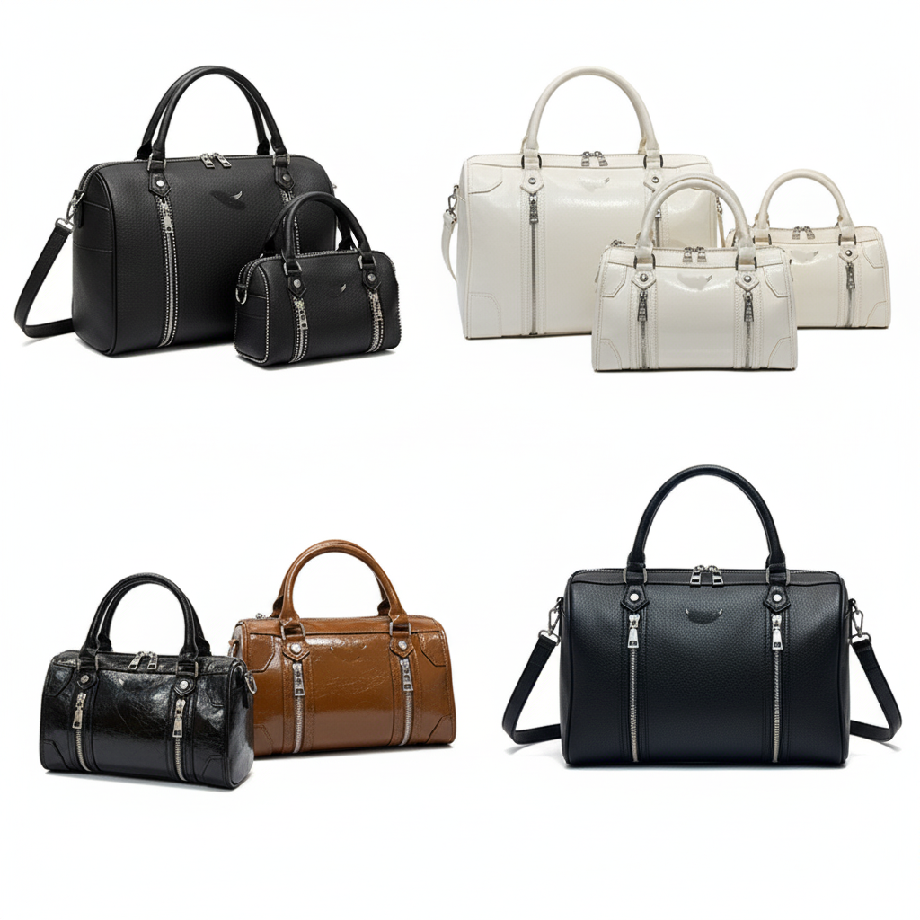 zadig Vo l tai re French luxury brand leather wing Boston trendy designer rivet shoulder bag, high-quality women's folding handbag