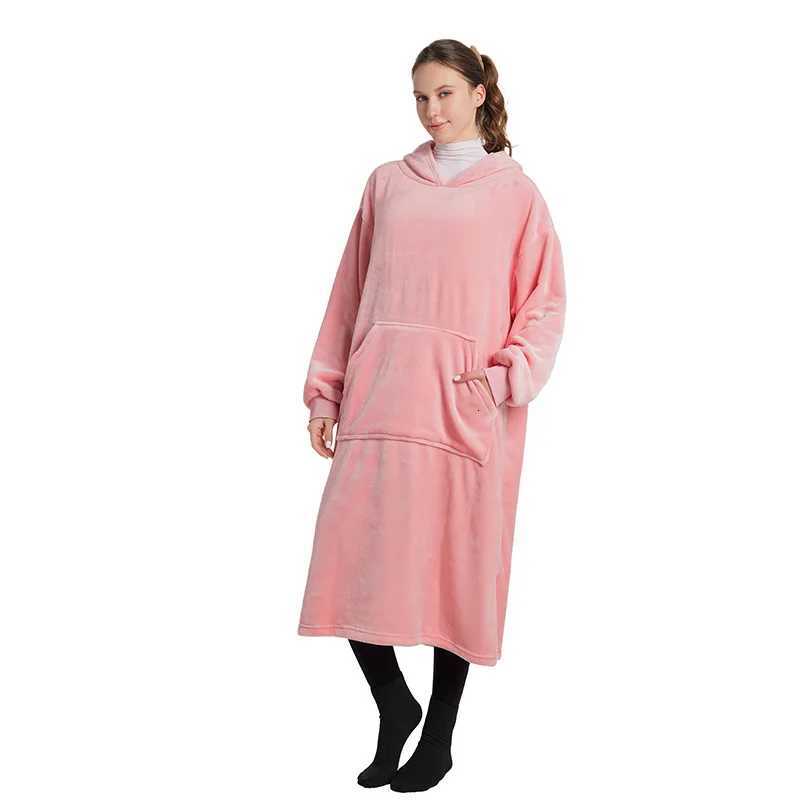 Winter New Womens Velvet Thick Long Hooded Home Sleeping Robe Large Warm Hoodie Comfortable and Warm Lazy Thick Hoodie C251115