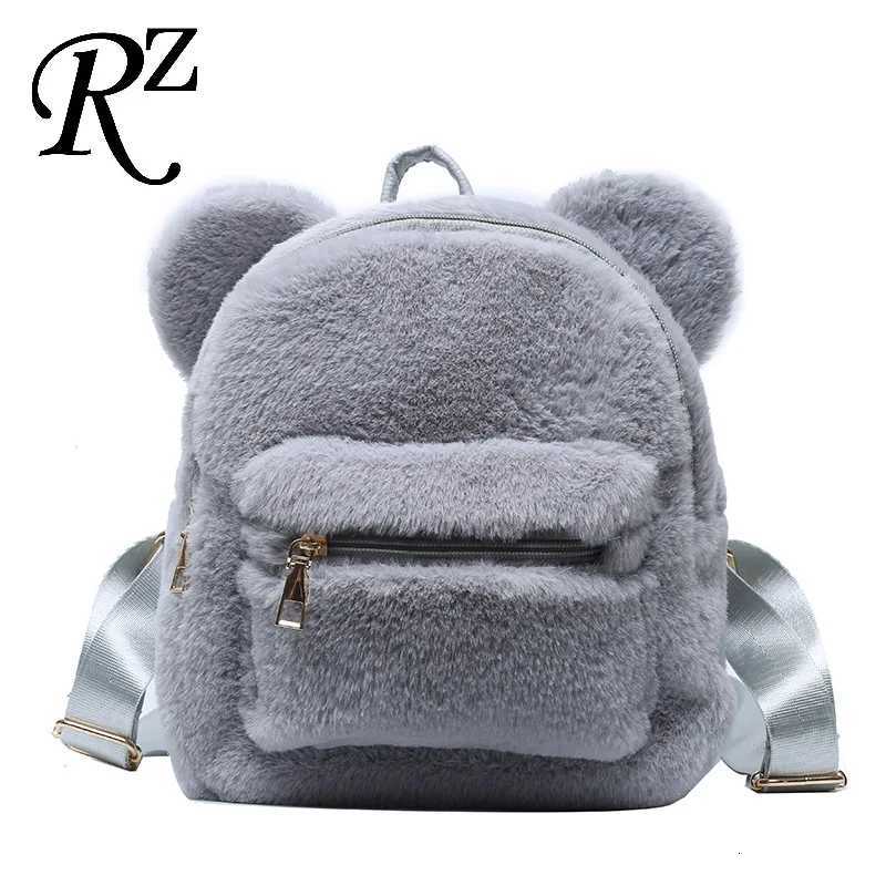 Bear Ears Plush Women Backpack Faux Fur Shoulders Bag Cute Furry Women Bag Mini Girl Backpacks NEW Winter Bags For Women 2020W251114