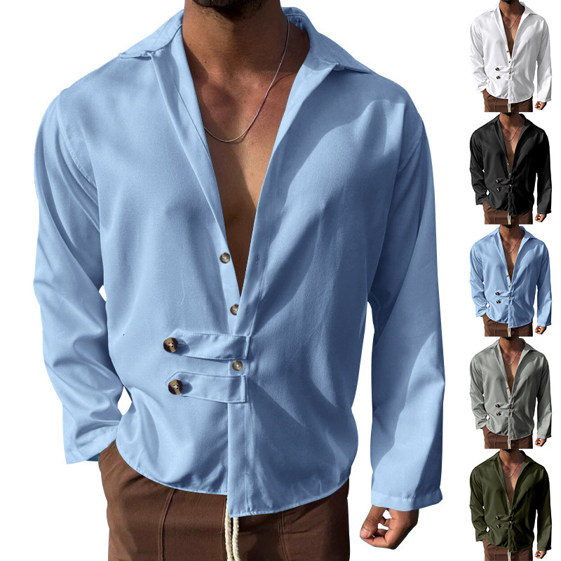 2025 spring and autumn style men's long sleeved casual loose collar button up cardigan shirt