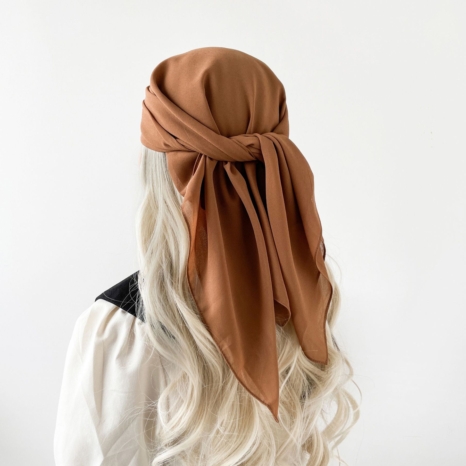K396 Cross-border pearl chiffon solid color silk scarf Arab headscarf Bali yarn headscarf solid color Malay square scarf 90 scarf