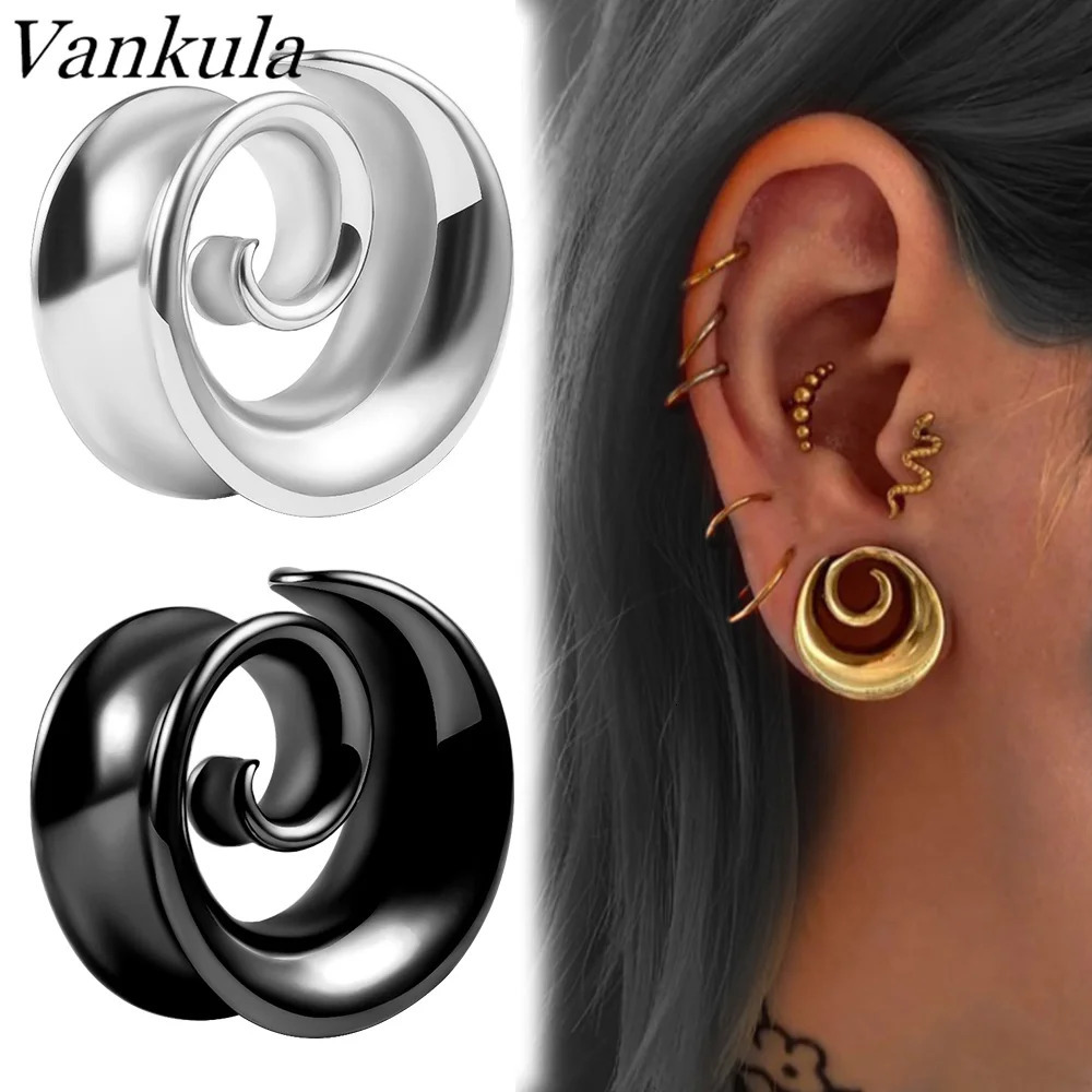 Vankula 2PCS Round Spiral Saddle Plugs Hangers for Stretched Lobe Ear Tunnels Gauges Plugs Piercing Body Jewelry 250408