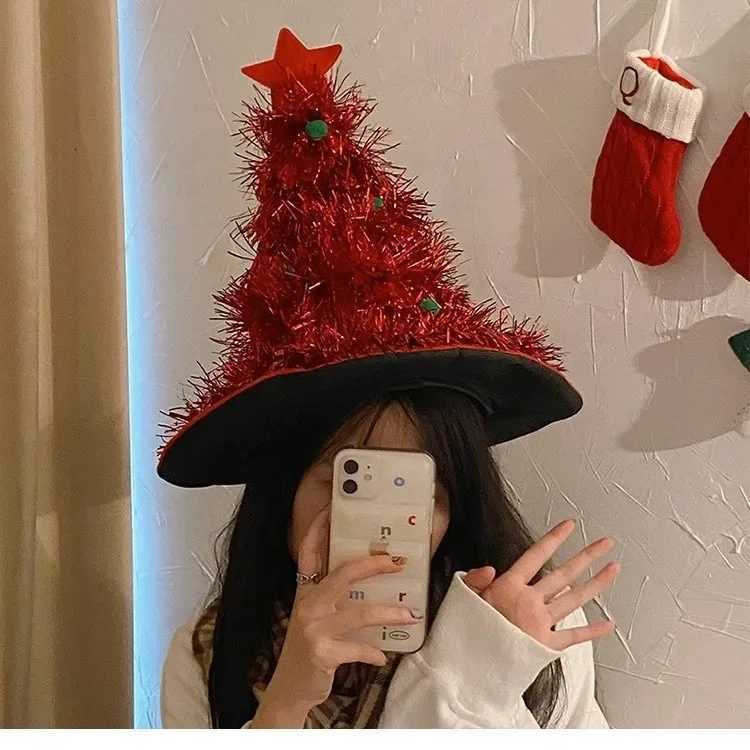 Funny Christmas Tree Shape Hat Xmas Adult Kids Photo Props Noel Hat Merry Christmas Decor 2026 Feliz Navidad Happy New Year 2026 Y251115