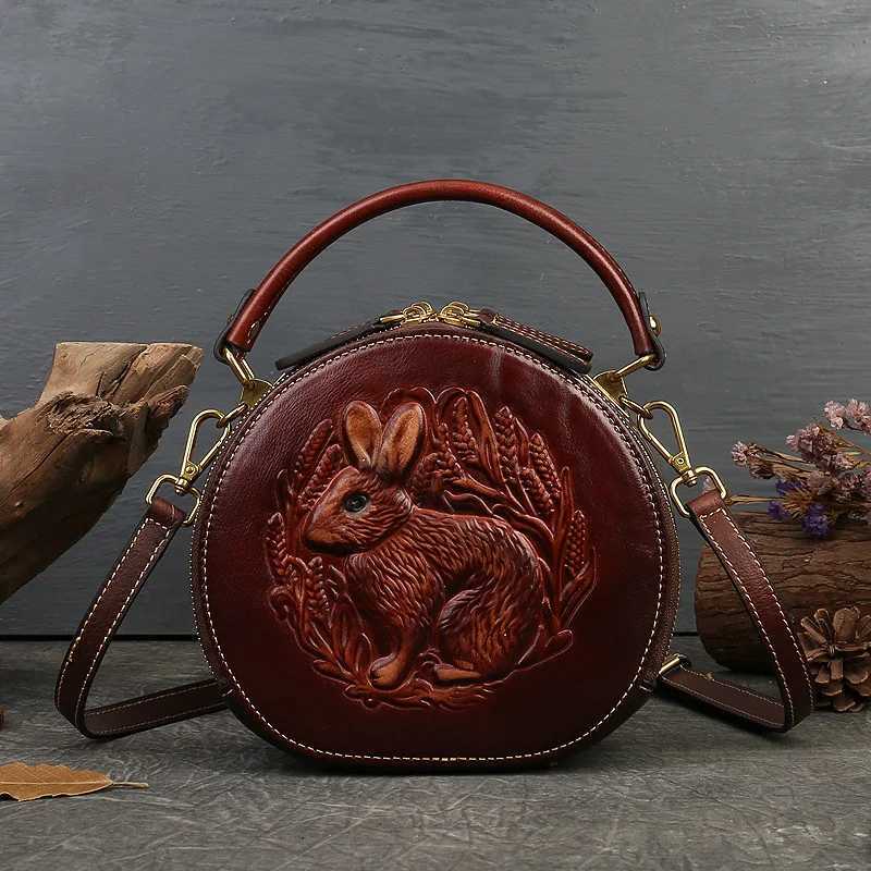 MOTAORA 2025 New Retro Round Womens Genuine Leather Handbags For Ladies Luxury Designer Rabbit Embossed Shoulder Messenger BagsW251115