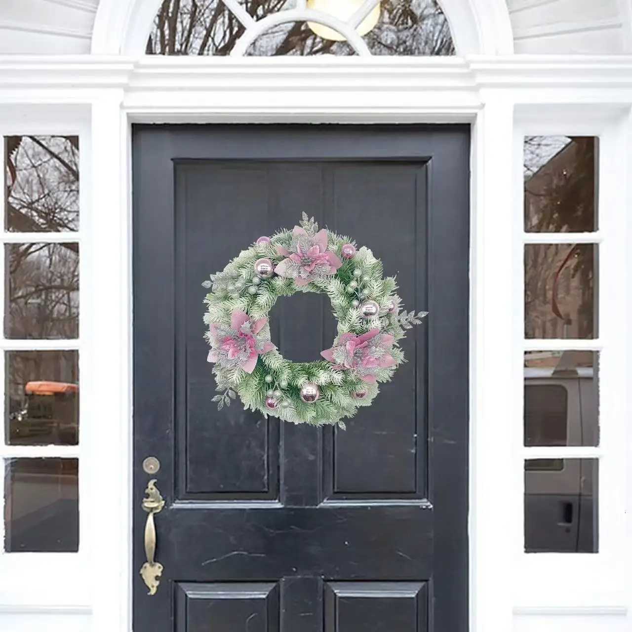 2025 New Christmas Pink Wreath Christmas Tree Pendant Door Hanging Arrangement Bow Wreath Christmas DecorationM251115