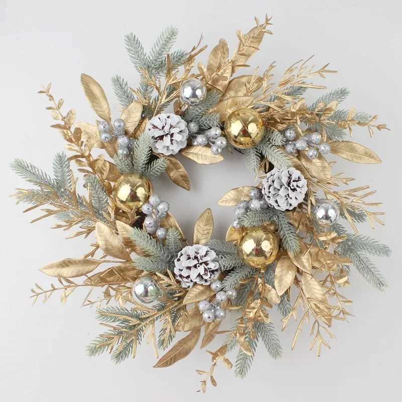 Outdoor Christmas Ornament Decor Artificial Christmas Wreath Branch Rattan Golden Garland Front Door Hanging Wall IndoorM251115