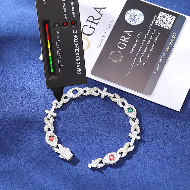 Punk Rock Party Jewelry 925 Silver Infinity Cross Evil Eye Cuban Bracelet Hip Hop Iced Out Moissanite Men Bracelet