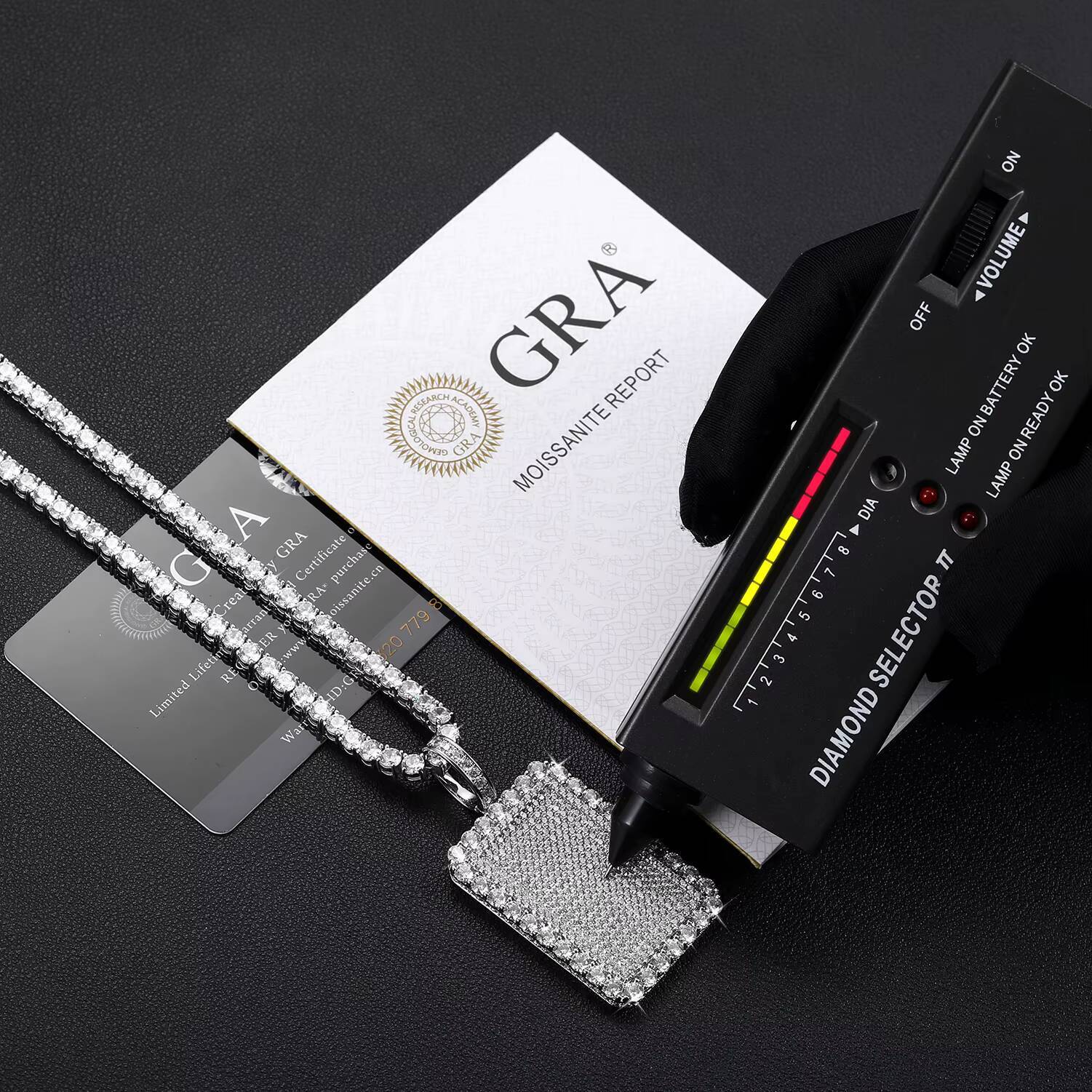 Dropshipping Full VVS Moissanite Iced Out Dog Tag Pendant 925 Sterling Silver Mossanite Jewelry Hip Hop Men White Gold