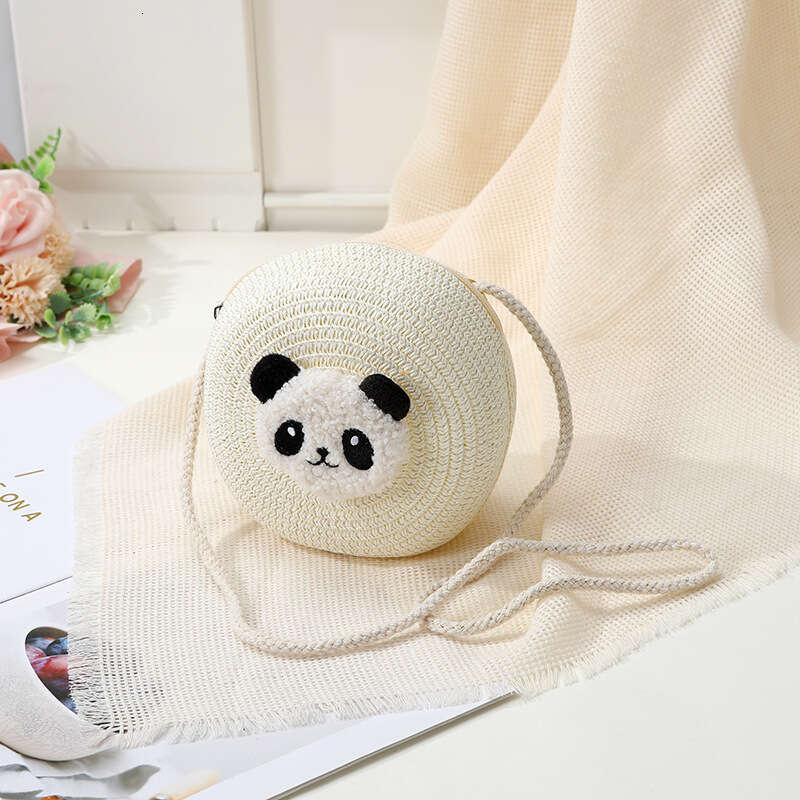 Handmade Beach Bag Red Panda 2025 New Summer Beach Straw Woven Women's Mini Cute Mobile Cross Carrying Small Bag Kq2