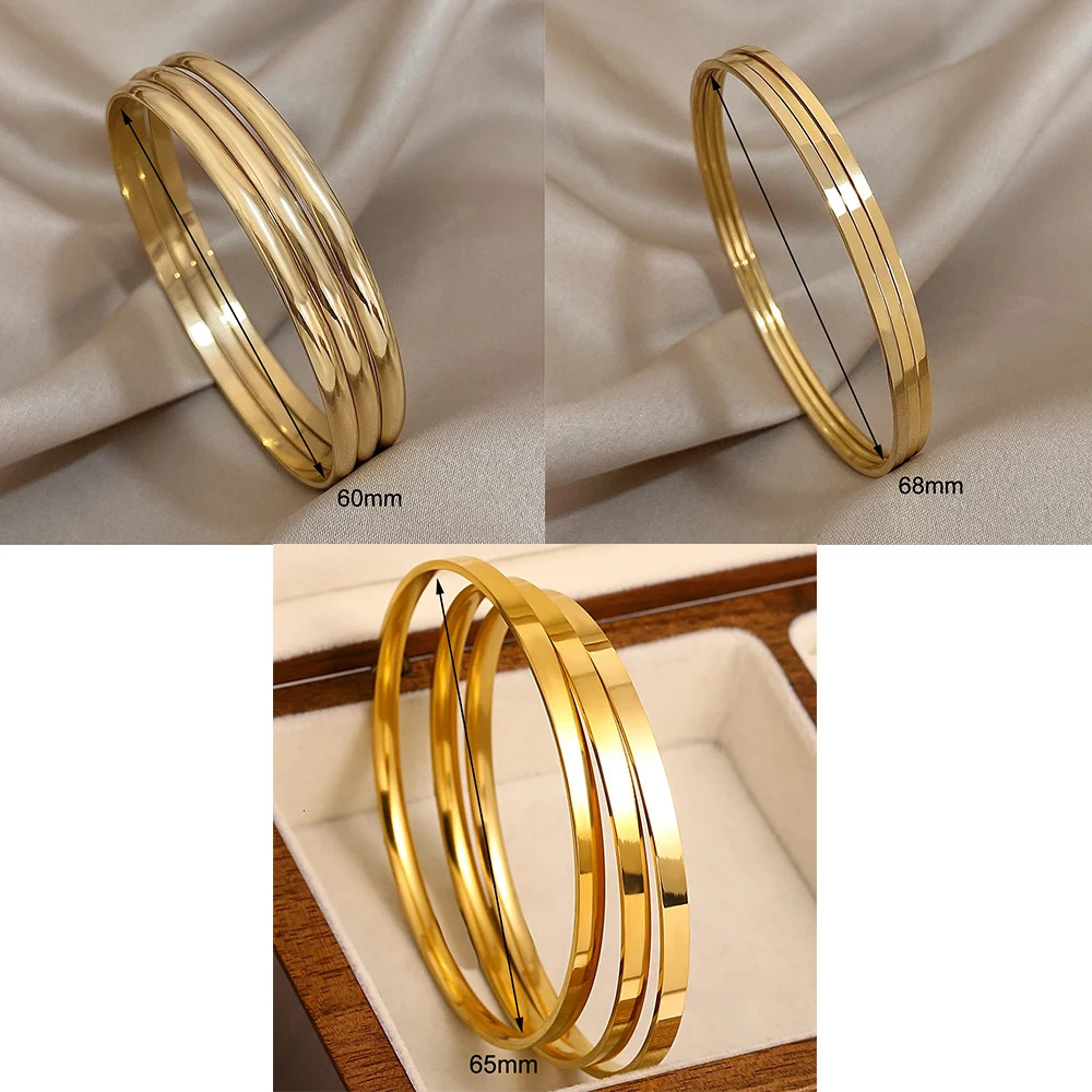 3 smooth 18K goldplated stainless steel bracelets suitable for womens minimalist basic wristband waterproof jewelry 250410