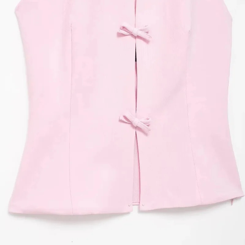 TRAF Off Shoulder Halter Pink Top Woman Cut Out Bow White Crop Top Women Summer Backless Sexy Tank Tops Fitted Y2K Party Top 250415