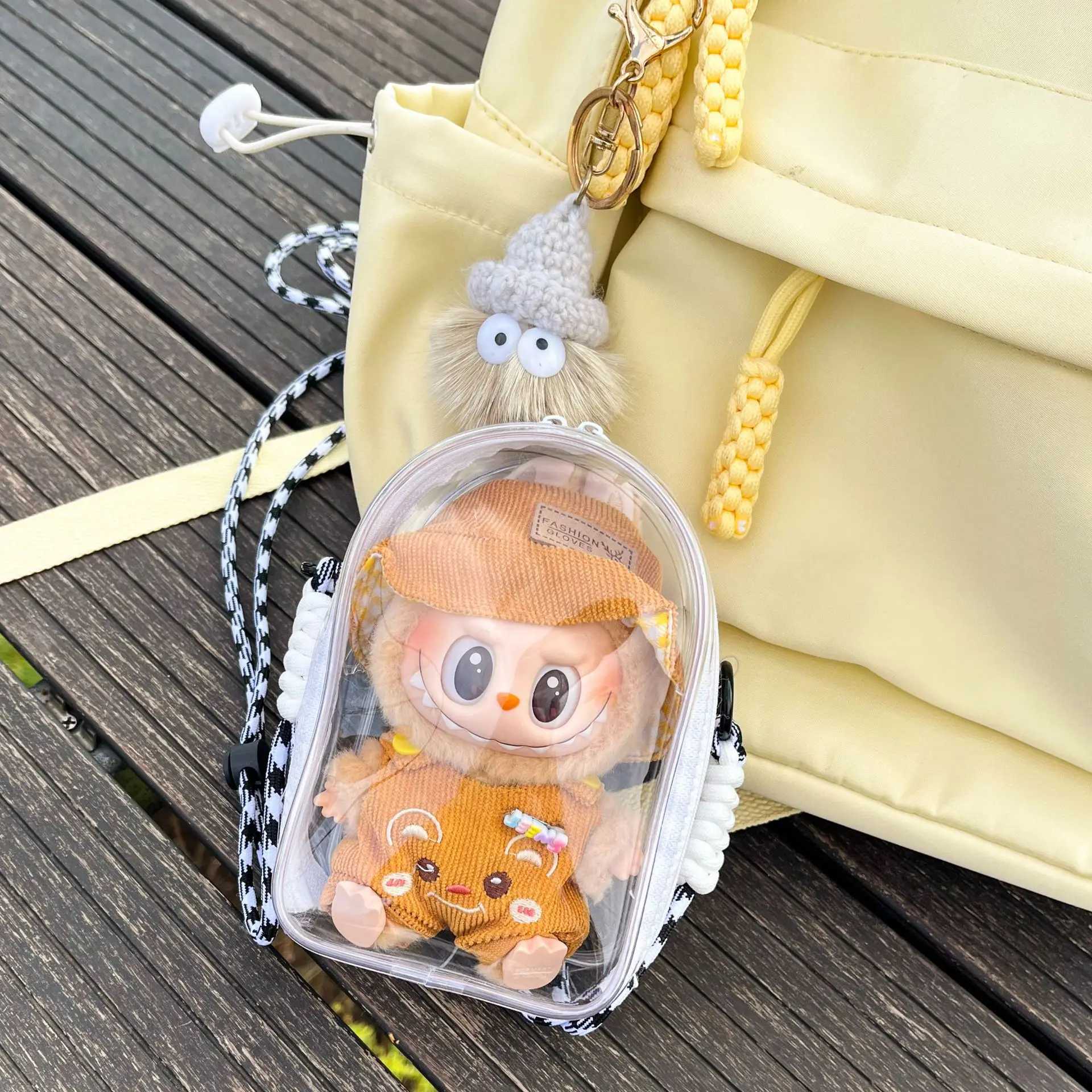 Labubu Vinyl Doll Transparent Protective Bag Toy Doll Carrying Bag 15cm Dustproof Doll Bag Birthday Gift Storage Shoulder Bag X250415