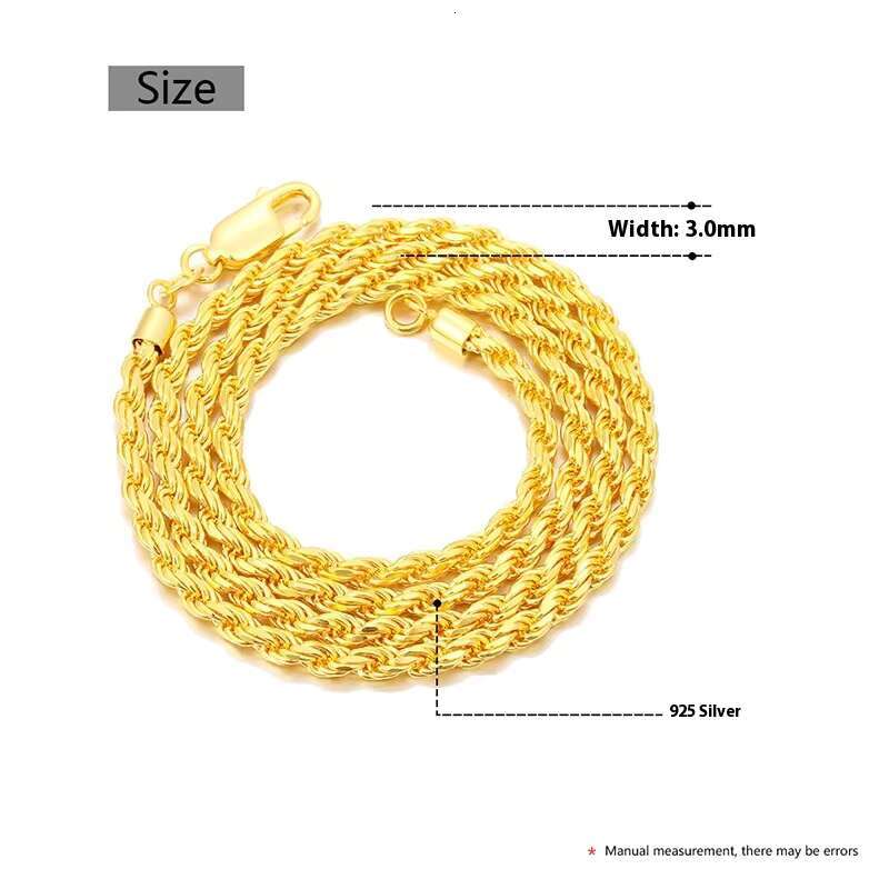 Fashion Jewelry 925 Sterling Silver Hip Hop Rope Link Chain Necklace 18k Gold Plated Cuban Miami Link Rope Necklace for Men