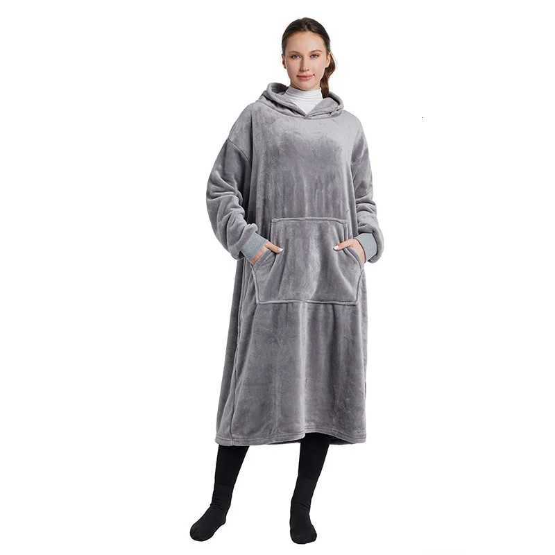 Winter New Womens Velvet Thick Long Hooded Home Sleeping Robe Large Warm Hoodie Comfortable and Warm Lazy Thick Hoodie C251115