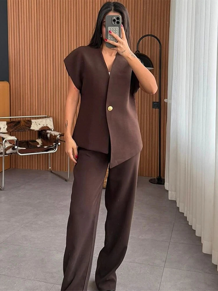 Casual Womens Trouser Set Single Button Jacket High Waist Wide Leg Pants Womens Set Spring/Summer 2-piece Set 250415