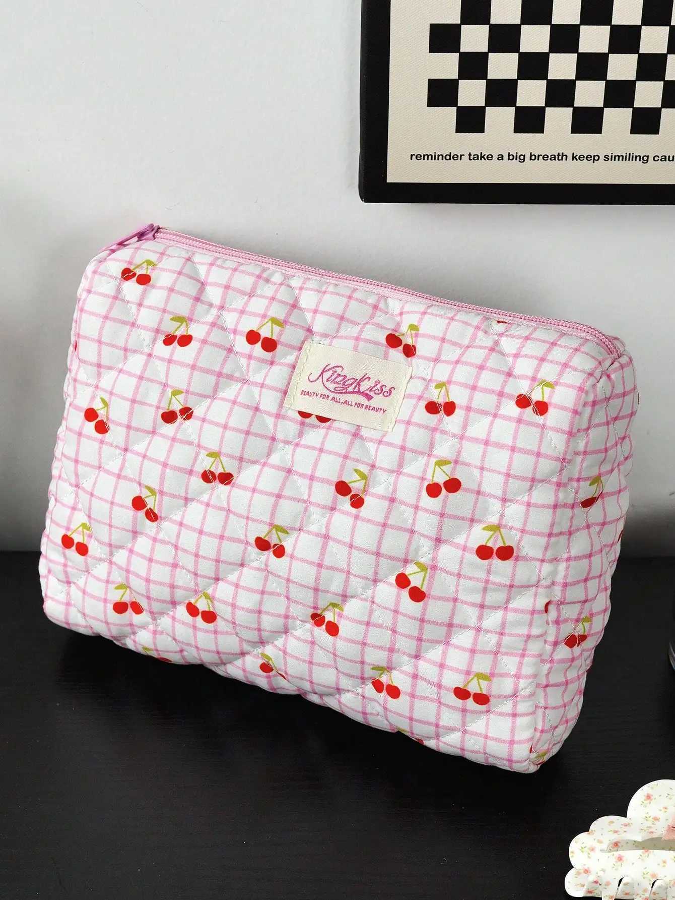 1 piece/set cherry printed zipper makeup bag cute floral makeup bag Y2K Ahetic portable toilet bag makeup storage bagXJ250415