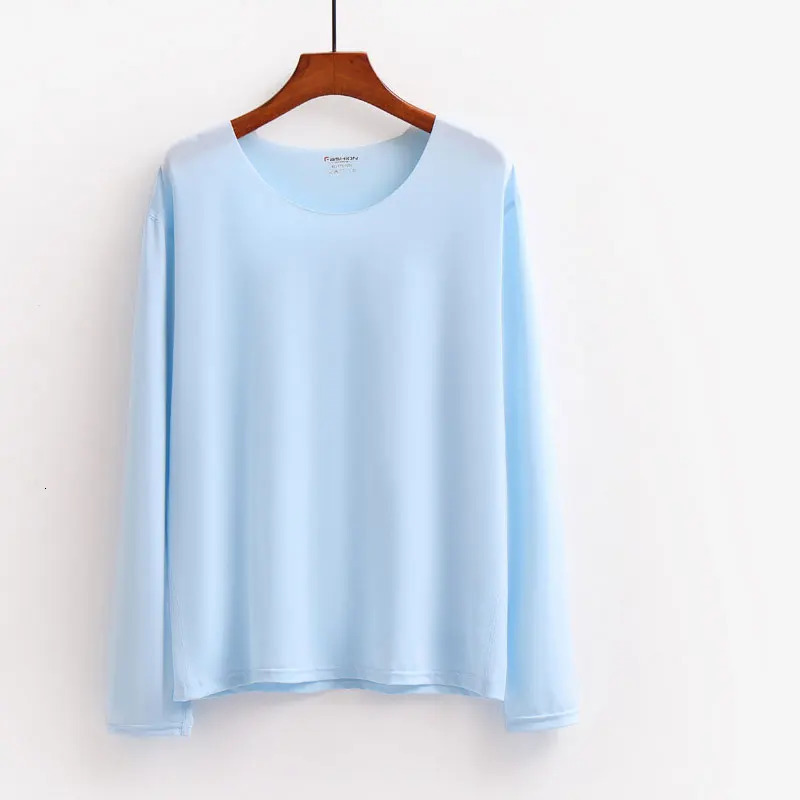 Large mens underwear seamless thin ice silk solid color transparent Tshirt long sleeved summer top 250407
