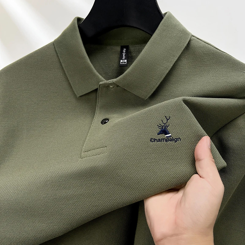100 pure cotton long sleeved mens polo shirt with automatic fashion deer head exquisite embroidery soft and comfortable Ts 250411