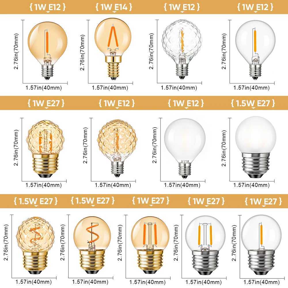2Pcs Mini Globe G40 Led Bulbs E27 220V E14 E12 Warm White Dimmable Vintage Replaceable Pendant Garland Filament Lamp Decor Light C251115