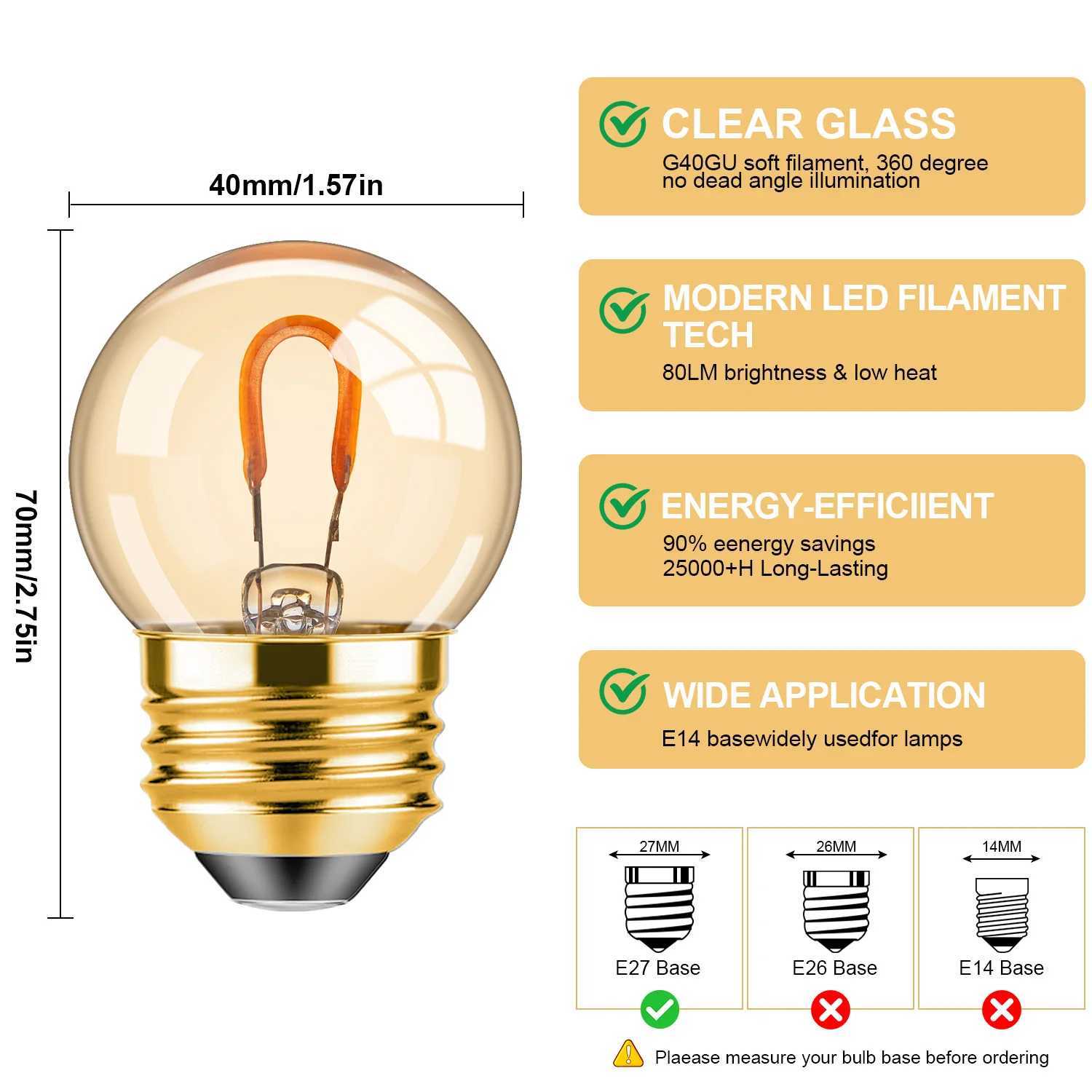 10PCS Light Bulbs G40 Retro Edison LED Light Bulb 1W E27 B22 2200K Amber Eplacement Lamp Bedroom Chandeliers Garden Decoration C251115