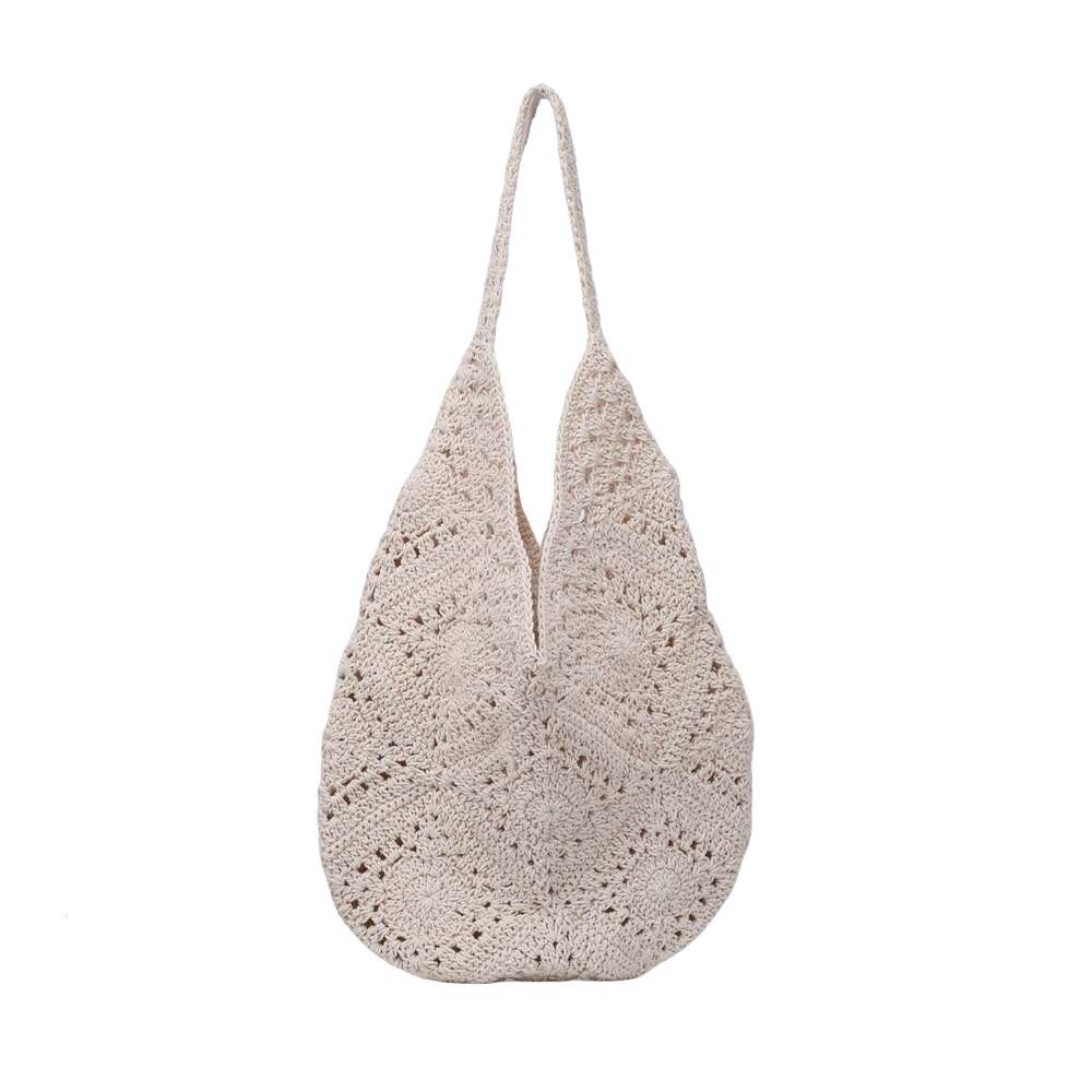 Handmade Beach Bag Handmade Crochet Cotton Thread Grandmother Grid Hollow Flower Women's Laizhou Grass Woven Beach Shoulder Bag Kq2