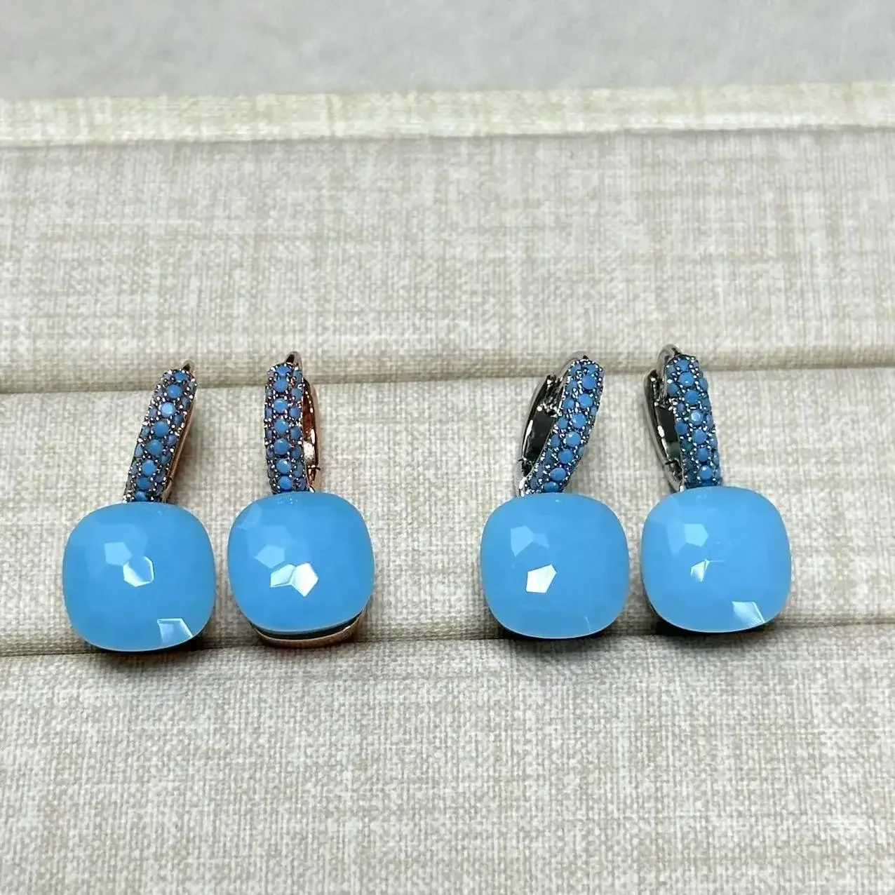 106mm Nudo Earrings Inlay Turquoise Zircon For Women Blue Topaz Drop Candy Square Crystal Earring Fashion Jewelry Gift W251115