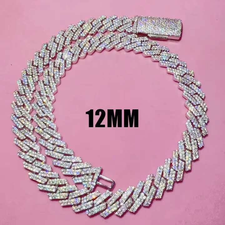 Bulk Stock Best Selling Pass Diamond Tester 925 Solid Silver 12mm Two Rows Iced Out Hip Hop VVS1 Moissanite Miami Cuban Link