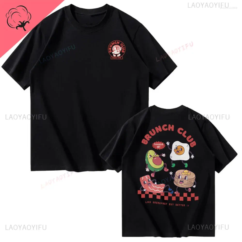 Men's T Shirts Breakfast Club Retro Bohemian Unisex Double Sided T-shirt Vintage Print Tshirt Restaurant Graphic Tees