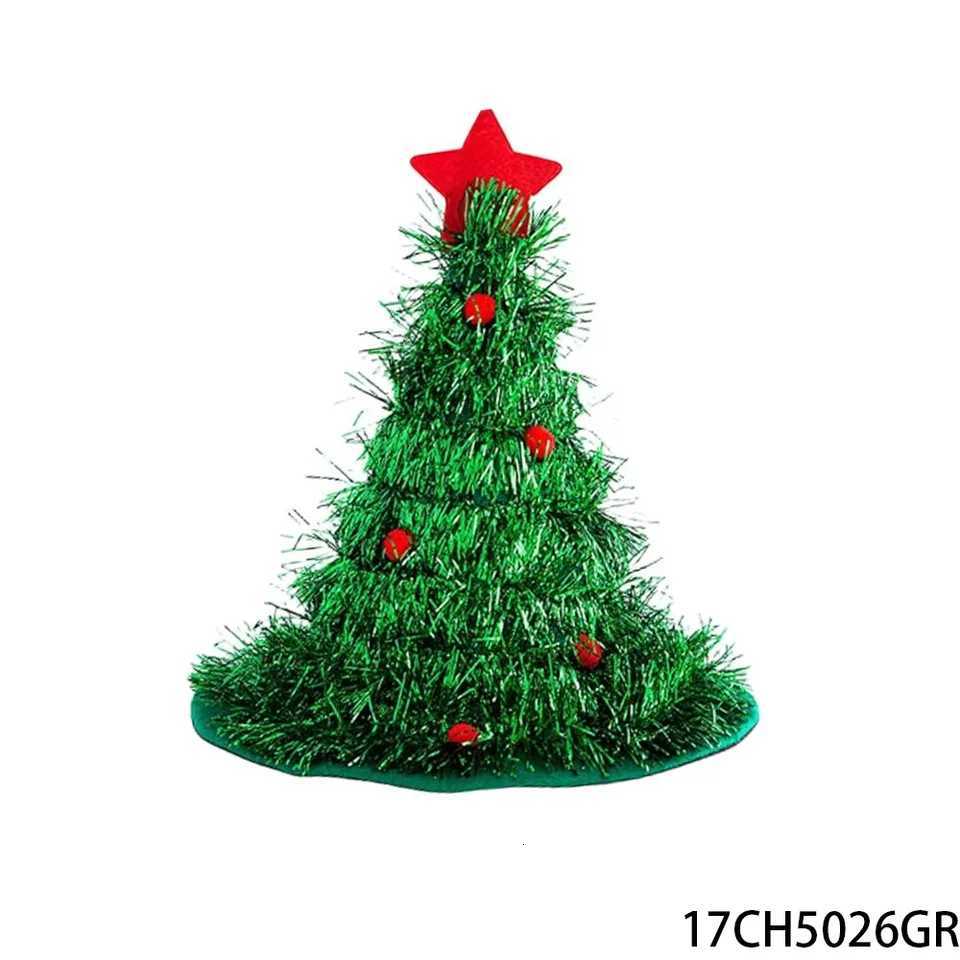 PESENAR Green Tinsel Christmas Tree Hat with Red Star and Baubles - Add a Whimsical Touch to Your Holiday Look Y251115