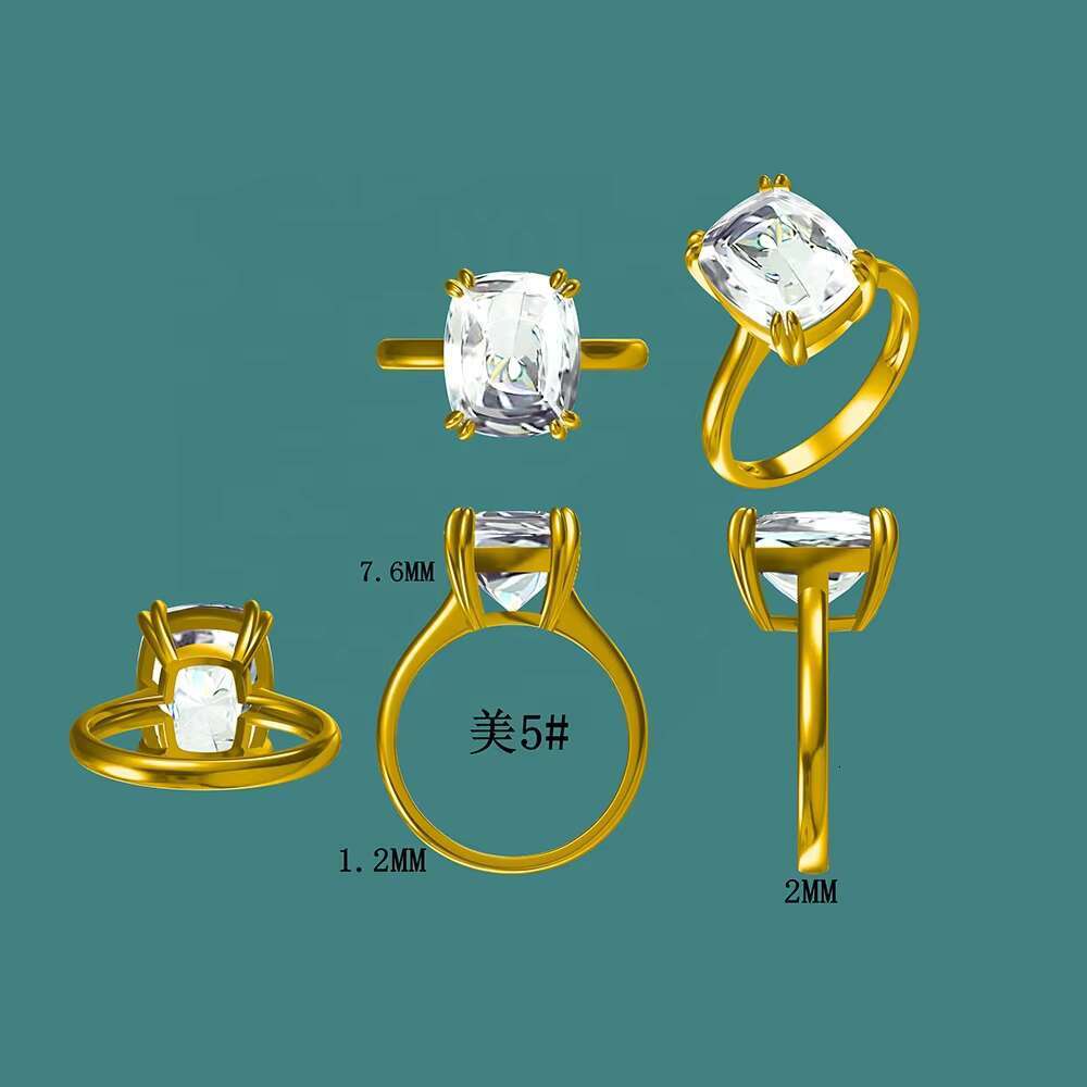 Wholesale Dubai Gold Ring Jewelry with 9x11mm 5ct Cushion Cut Moissnaite Diamond Gemstones 14k Yellow Gold Engagement Ring