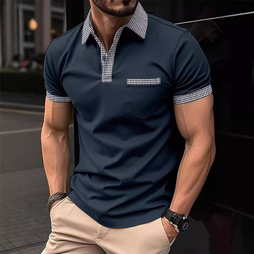 Ins Summer New Mens Polo Shirt Checkered Mens Sports Polo Shirt