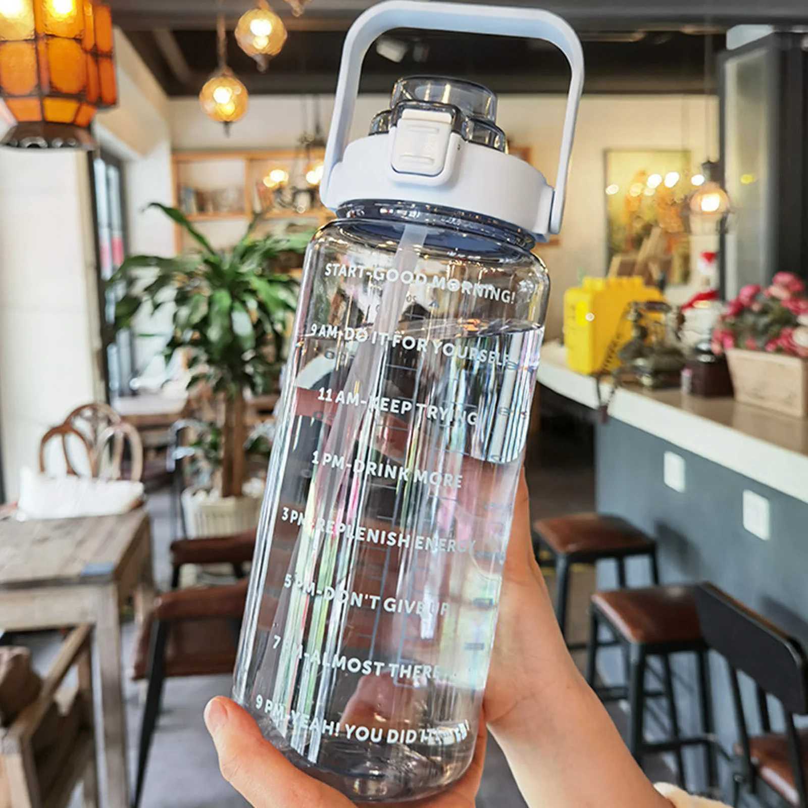 2L Sport Water Bottle With Straw Portable Leak-Large Capacity Water Cup With Motivational Quote Time MarkerW251114