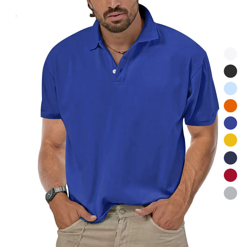 2025 new pearl ground polo shirt casual collar solid color short sleeved men's clothing