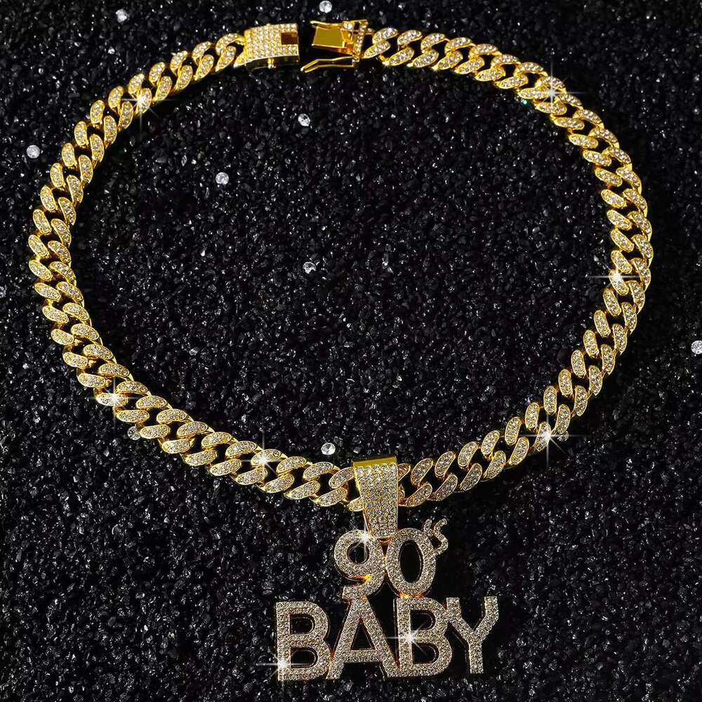 DHCollections Hip Hop Cuban Link Chain with 90s Baby Pendant Iced Out Bling Gold Plated Accessory for Men 18 Inch