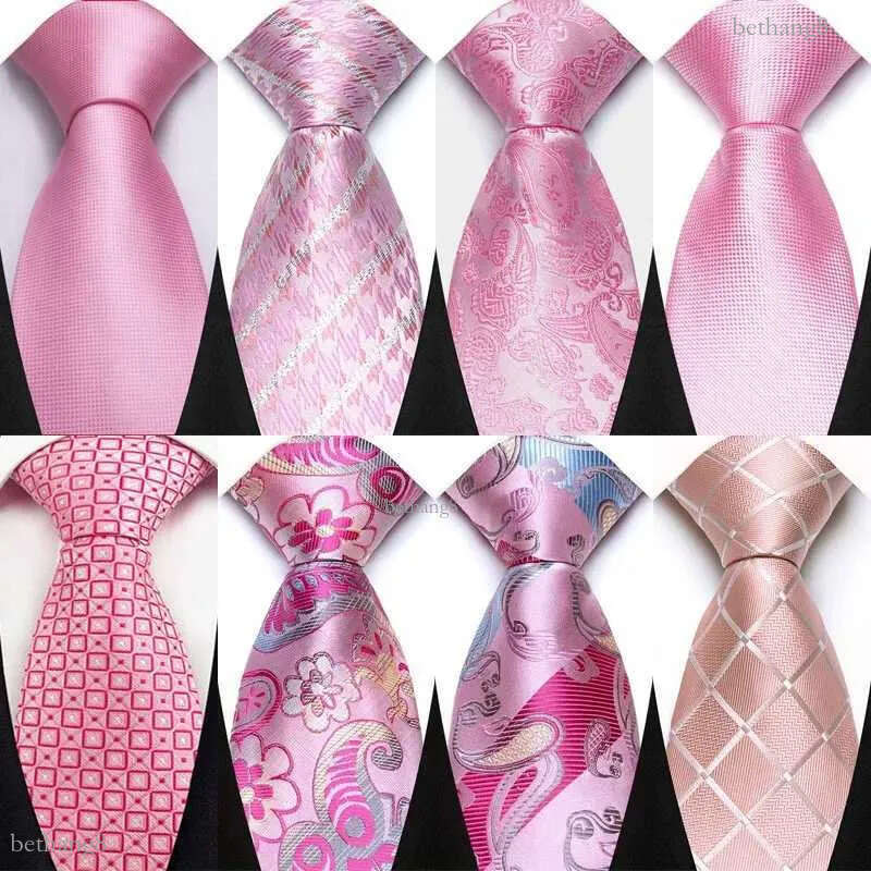 Luxury 8CM Mens Necktie Pink Color Solid Stripes Paisley Ties For Man Groom Jacquard Woven Neck Tie For Busin Wedding PartyX241109