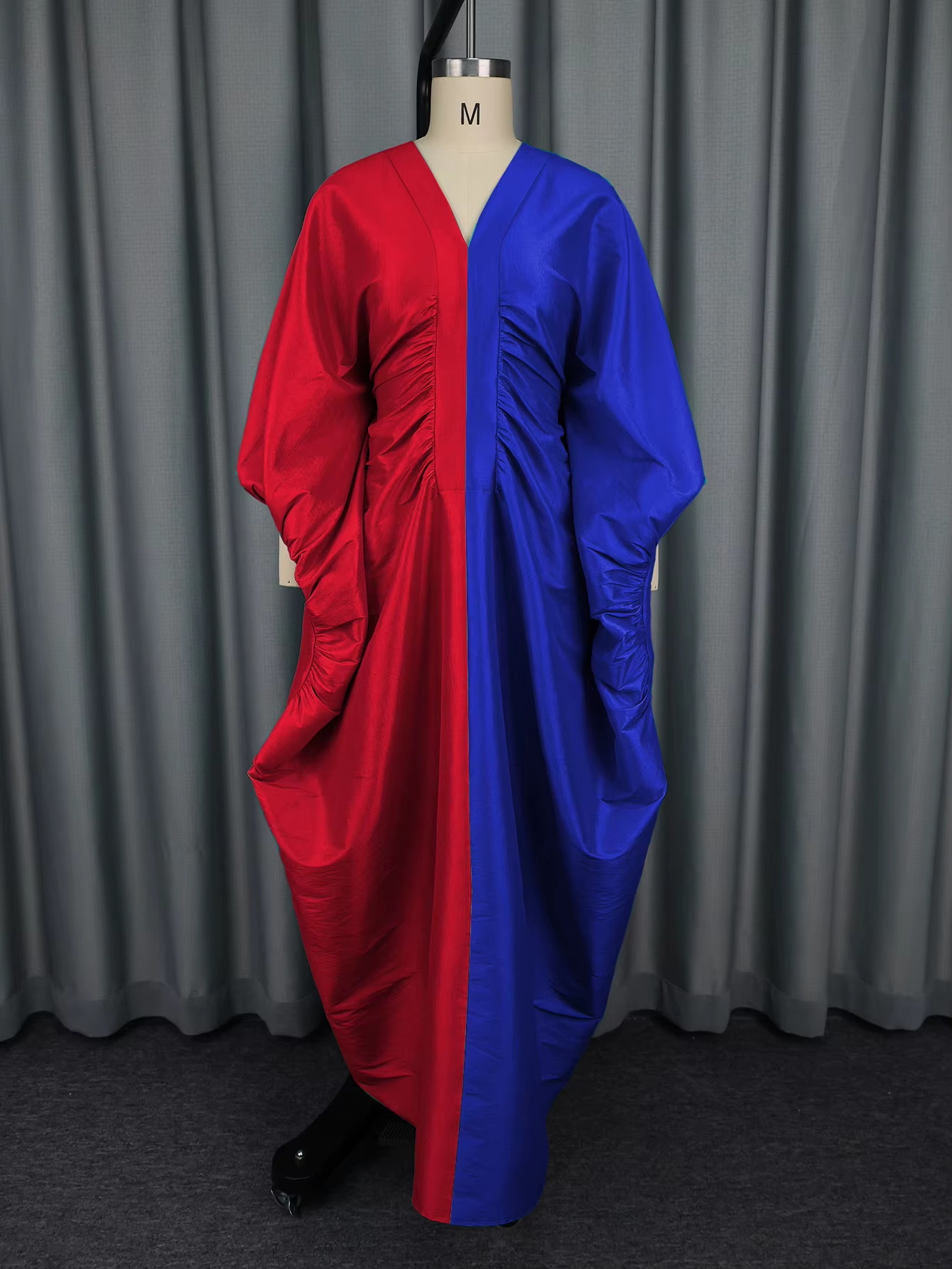 Elegant Long Loose Bubu Dresses African Ruched Batwing Sleeve V Collar Plus Size for Women AM050759