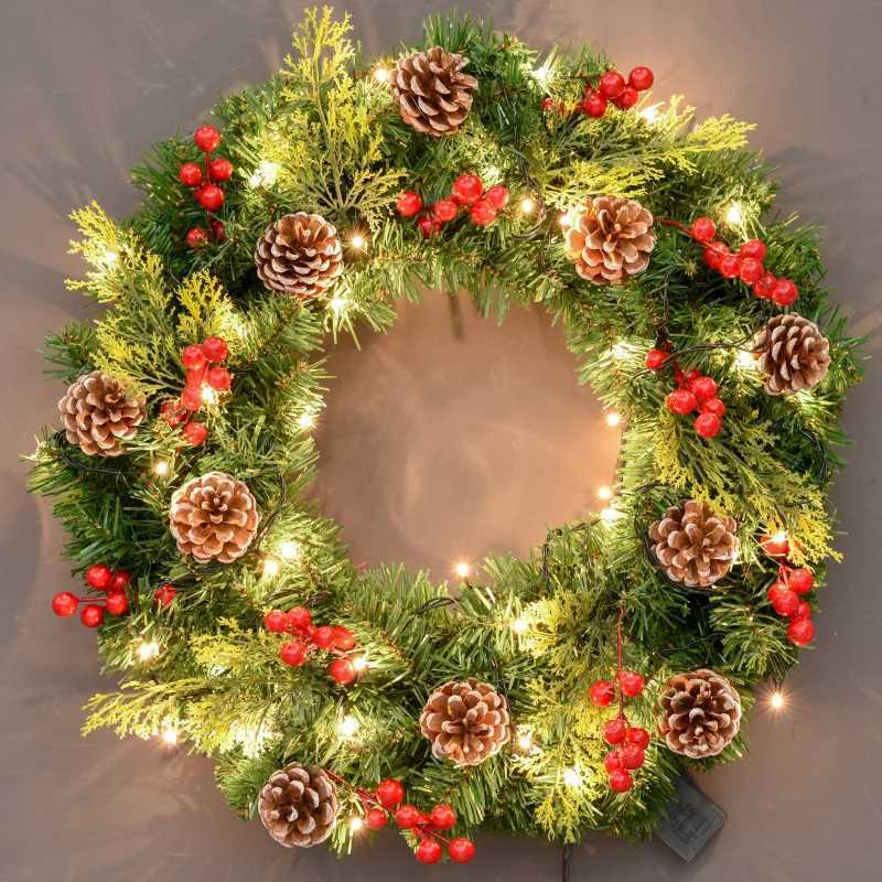 House Red Garland Christmas Decoration Entrance Door Ornament LED PVC Fruit Christmas Wreath Window Door Wall Home Decor GiftsM251115