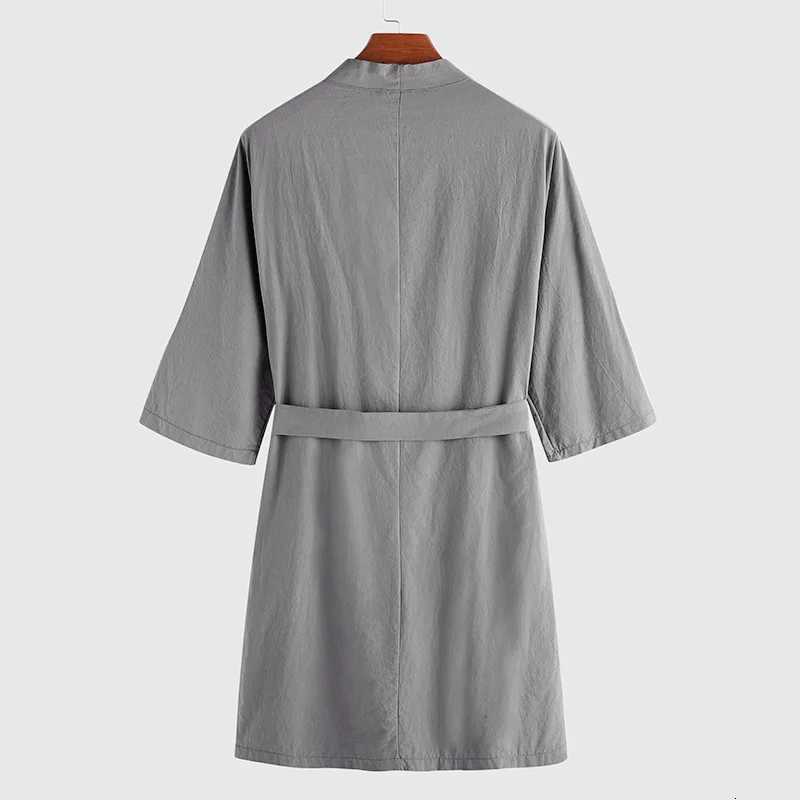 Spring Autumn New Fashion 2025 Mens Solid Color Casual Trendy Loose Ankle Length Robes Half Sleeve Sleep Lounge Male Clothes C251115