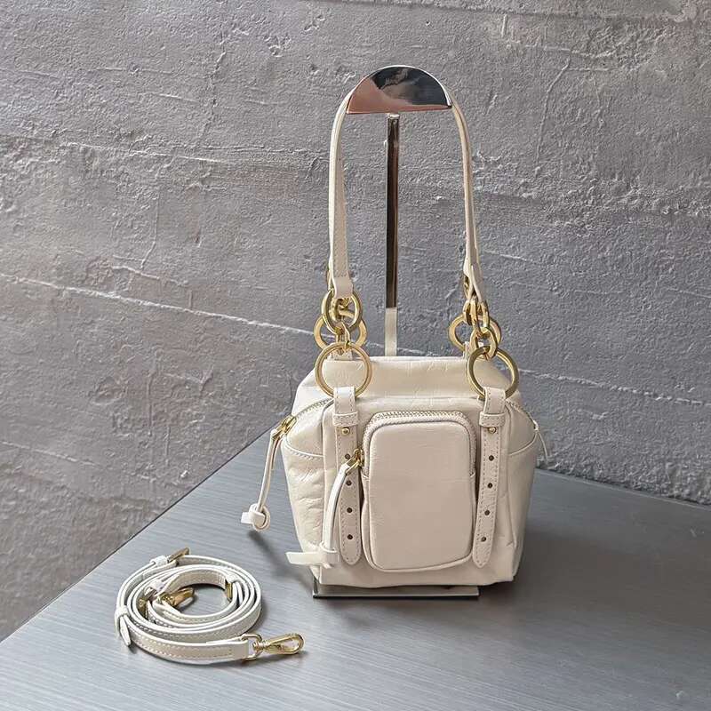 Retro Motorcycle Style Bucket Bag Oil Wax Leather Casual Single Shoulder Crossbody Handbag Wallet Ladies Coin Purse