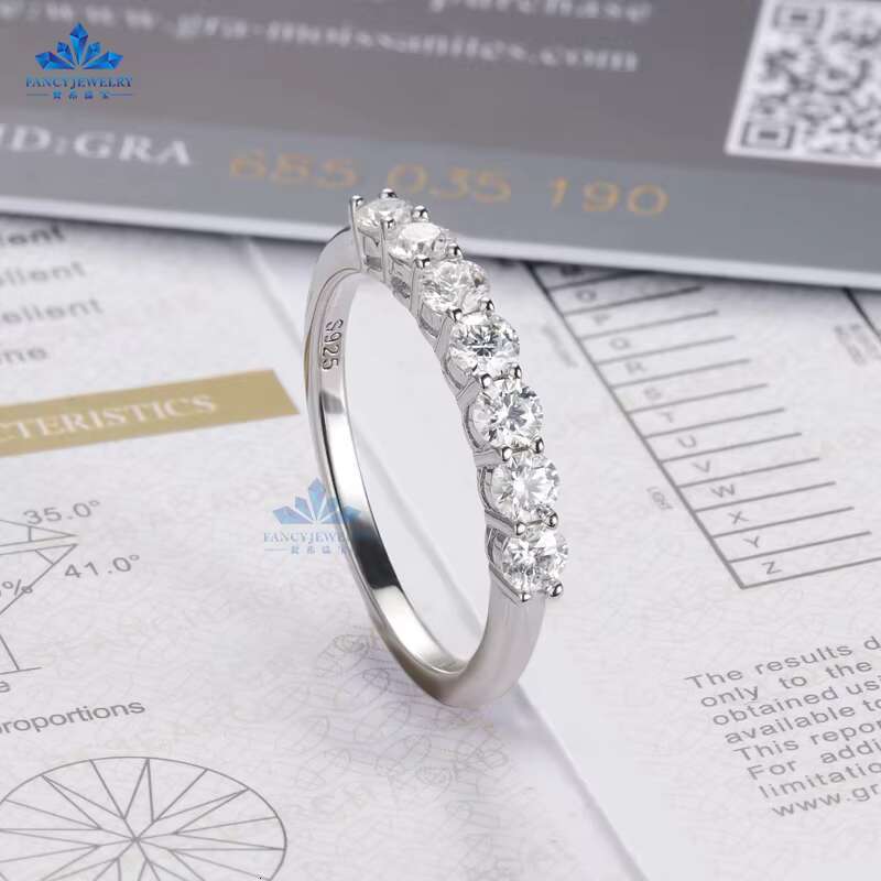 Fancy Custom New Arrival Design 0.1CT Moissanite Diamond INS Fashion 925 Silver Half Eternity Ring