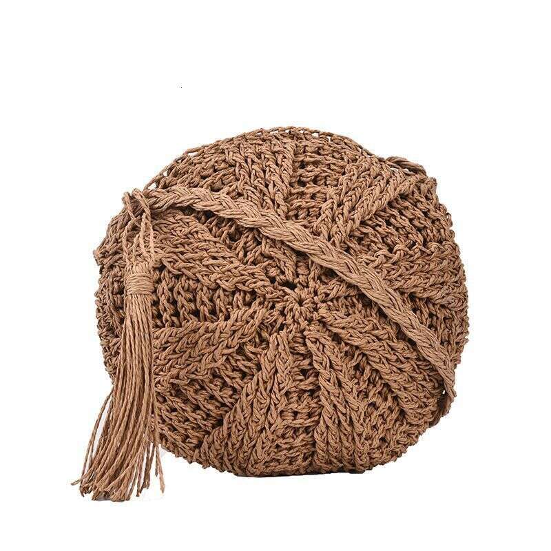 Handmade Beach Bag Trendy Season Football Simple Round Tassel Windmill Small Hand-Held Diagonal Cross Beach Bag, Crochet Woven Bag Kq2