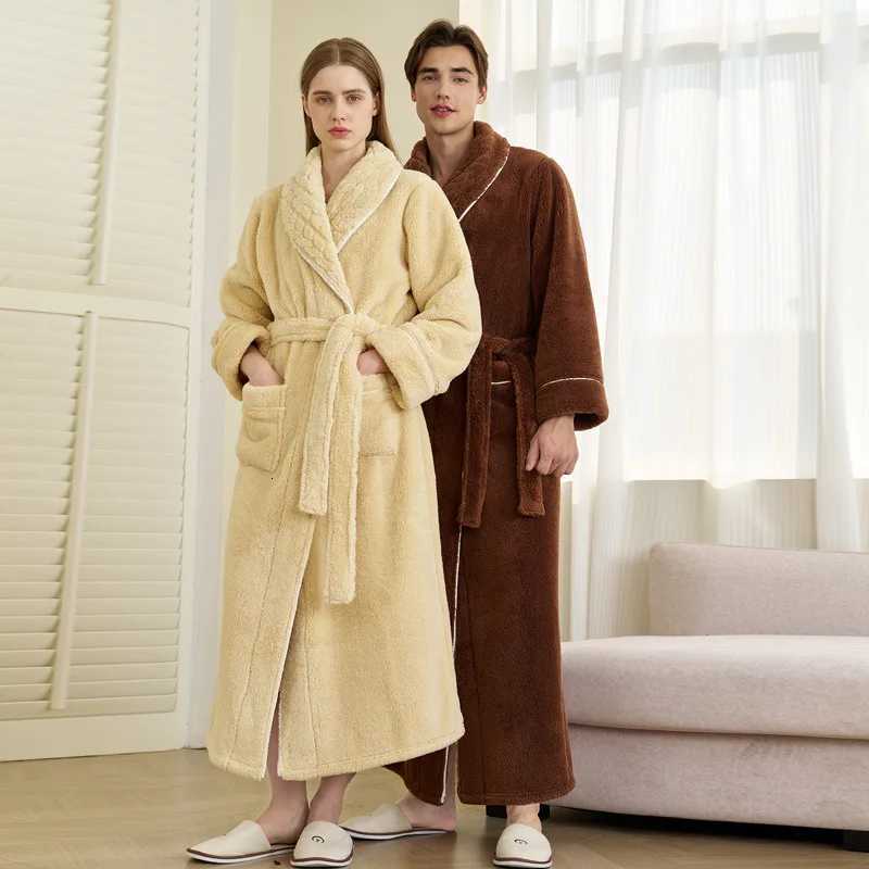 Plus 3XL Women Men Flannel Bath Robe Sleepwear 2025 Winter Extra Long Home Dressing Gown Plush Couple Bathrobe Thick Warm Robes C251115