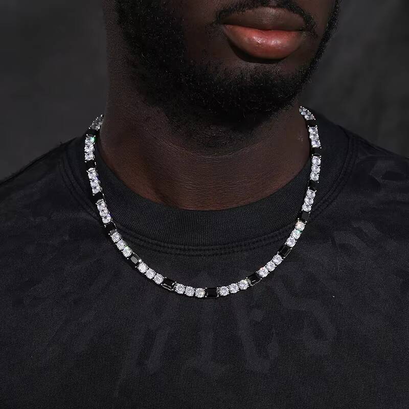 New Arrival Rapper Jewelry Sterling Silver 925 Classic 4 Prong Setting Black Zirconia Tennis Chain for Party