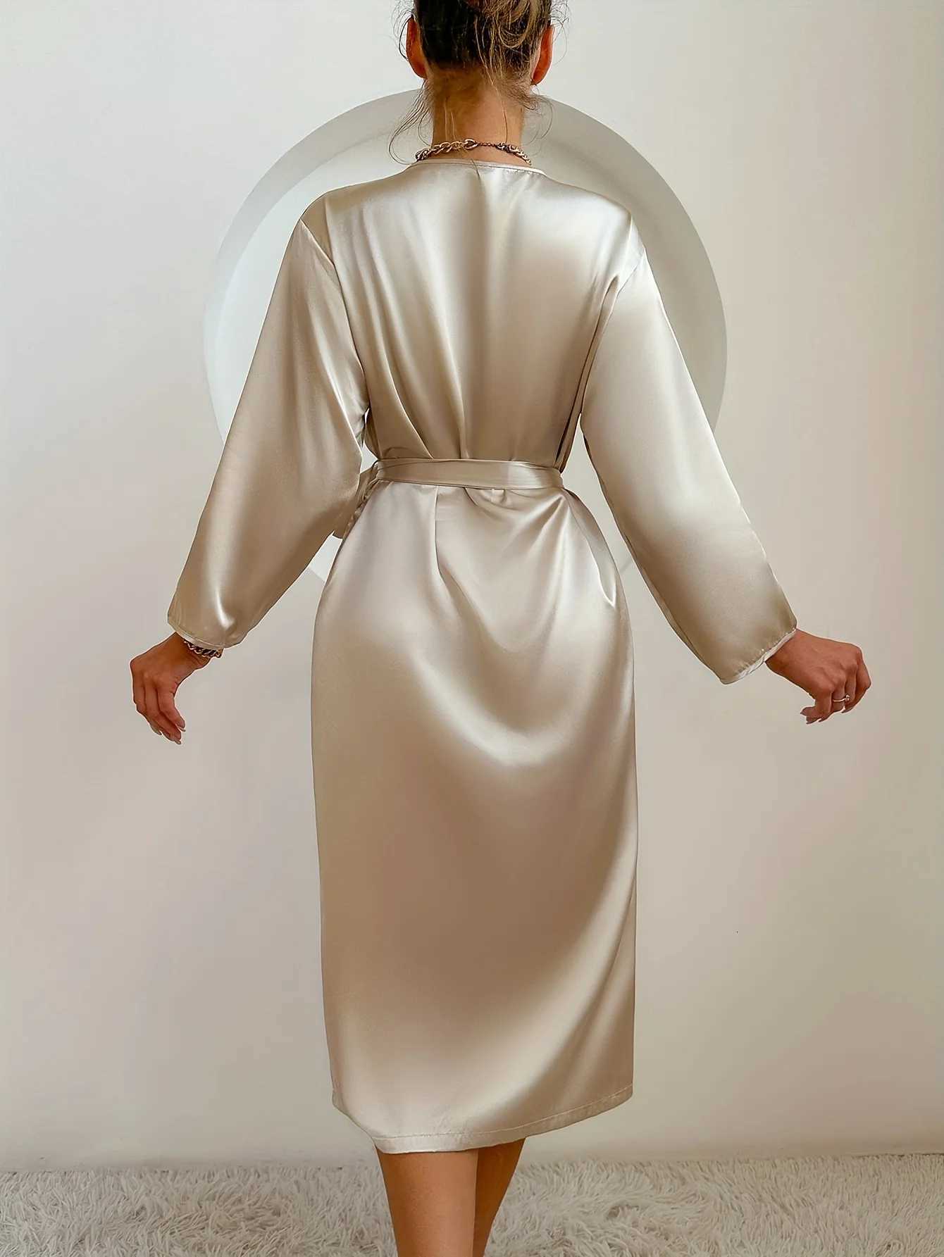 Womens Satin Robe Belted Elegant Solid Color Silky Comfort Bathrobe Loungewear C251115