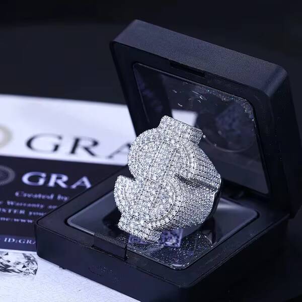 Luxury 925 Sterling Silver Rock Full Moissanite Dollar Ring Sparkling Eternity Band for Wedding Man/Woman Party Jewelry