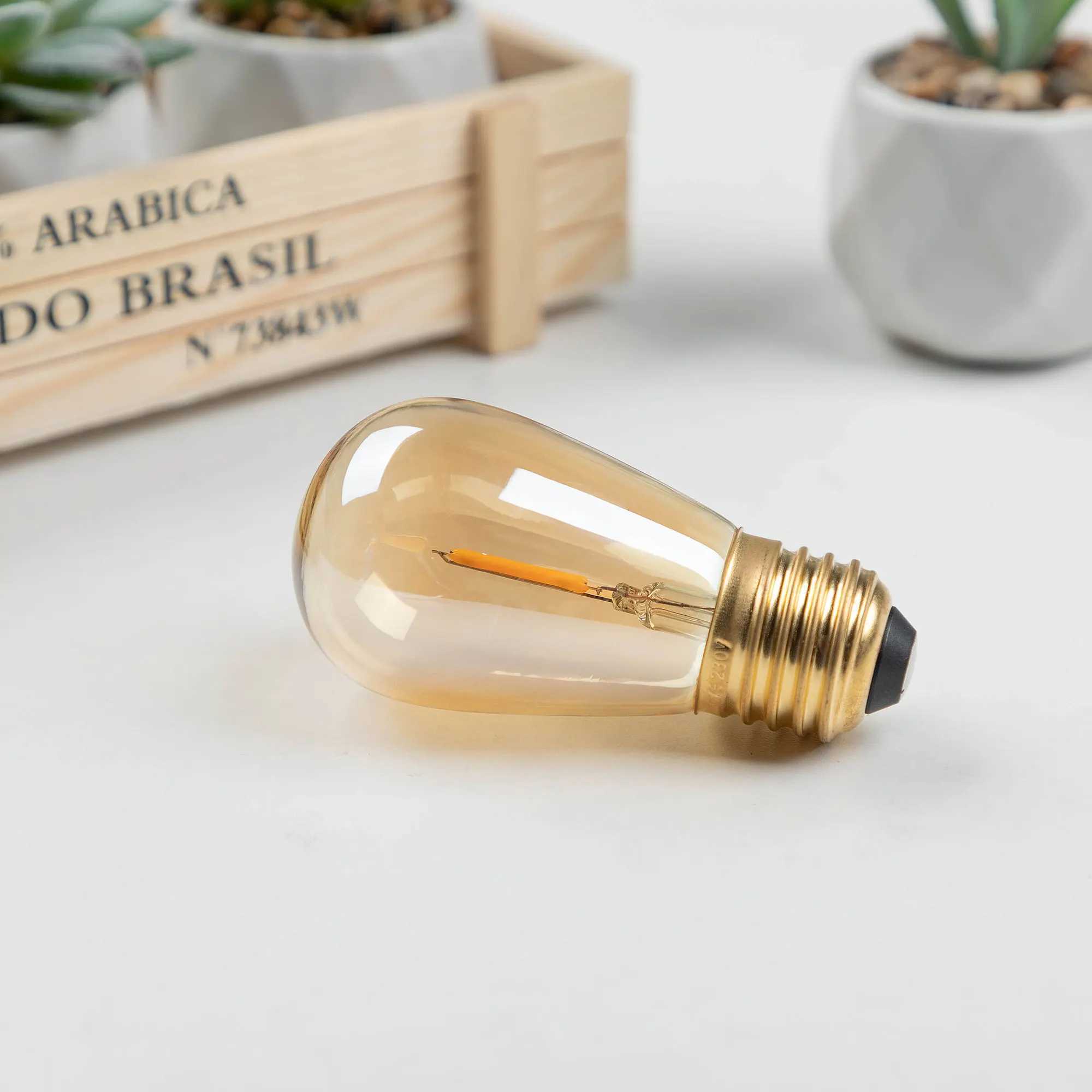 Vintage ST45 Led Filament Bulb 1W Equal to 10W incandescant Lamp E27 Base Amber Glass 2200K Warm Yellow Replacement Edison Bulbs C251115
