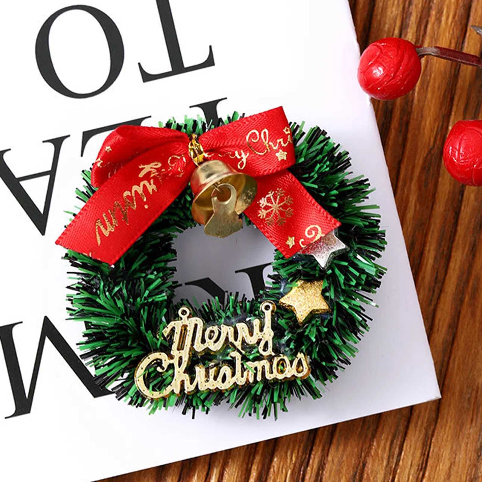 5pc Mini Christmas Wreath with Bow Xmas Tree Decor Mini Door Garland Hanging Ornaments for Thanksgiving New Years Party PendantM251115