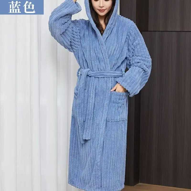 Bathrobe for autumn and winter absorbent thickened quick drying adult coral bath towel long couples soft nightgown hooded C251115